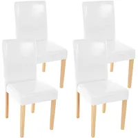 Mendler 4er-Set Esszimmerstuhl Stuhl Küchenstuhl Littau ~ Leder, weiß