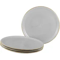 Creatable Pizzateller Vintage Nature, Hellgrau, Keramik, 4-teilig, rund, handbemalt, lebensmittelecht, stapelbar, Essen & Trinken, Geschirr, Teller, Pizzateller