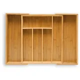Relaxdays Besteckkasten Bambus ausziehbar 29-48 x 34 cm Braun