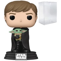 POP Star Wars: The Mandalorian – Luke Skywalker mit Grogu Funko Vinyl-Figur (gebündelt mit kompatibler Box-Schutzhülle), mehrfarbig, 9,5 cm