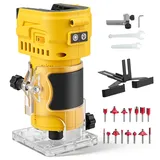 Akku Oberfräse Kompatibel mit Dewalt 21V Akku, Bürstenloser Kantenfräser 30000 U/min, Einhandfräse mit 6 Geschwindigkeiten & 6,35mm Spannzange, Akku Holzfräser für Holzbearbeitung (Ohne Akku)