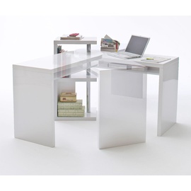 MCA Furniture Eckschreibtisch Schreibtisch weiß Hochglanz und Chrom Arbeitstisch schwenkbar Büromöbel Mattis