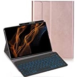 YHFZR Tastatur Hülle für Samsung Galaxy Tab S8 Ultra, [Deutsches QWERTZ] Slim Hülle mit 7 Farben Beleuchtung Kabellose Tastatur mit Schützhülle für Samsung Tab S8 Ultra 14,6'' X900/X906, Roségold