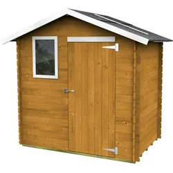 MAESTRO FERRETERO Gartenhaus Bh16 Livia 198x130 aus naturbelassenem Fichtenholz 16 mm, gestrichen in Lärchenfarbe, mit Einzeltür und Frontfenster