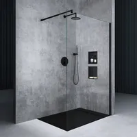mai & mai 70x200cm Walk-In Dusche Duschwand für Dusche Duschabtrennung ESG-Sicherheitsglas 8mm NANO Glas BRAM1 Bremen1K Schwarz - Transparent