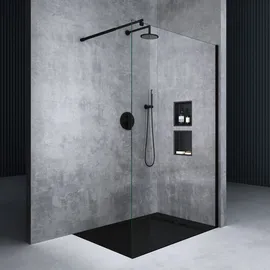 mai & mai 70x200cm Walk-In Dusche Duschwand für Dusche Duschabtrennung ESG-Sicherheitsglas 8mm NANO Glas BRAM1 Bremen1K Schwarz - Transparent
