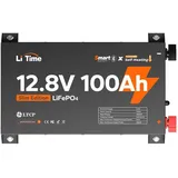12V 100Ah Ultra Slim LiFePO4 Mini Camper Batterie mit Bluetooth Selbsterwärmung - Schwarz