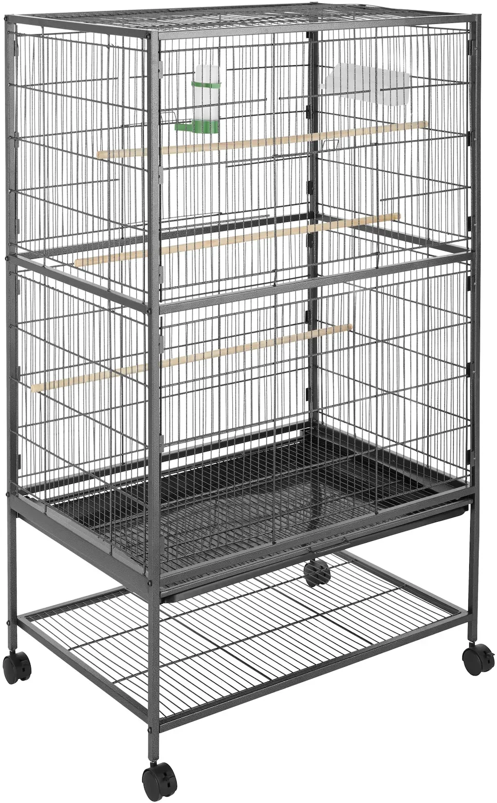 tectake® Vogelkäfig, in Hammerschlagoptik, 2 Schiebeöffnungen und geringer Gitterabstand, 78 x 52 x 131 cm