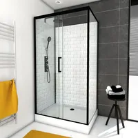 Deutscher Online Handel MARWELL Komplettdusche White Stone 80 x 110 x 230 cm - Dusche im komplett Set inkl. Duschwanne und Armatur - Rückwand aus weißem Glas