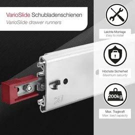 SOTech VarioSlide KV2-200-H76-L700-EH 711,4 mm mit Lock-in/out Einrastfunktion rot Schwerlast-Vollauszug belastbar bis 200 kg,