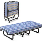 Costway ☀️80x200cm Gästebett Klappbar, Faltbares Faltbett Mit Matratze Aus Rückstellschaum, Klappbett Mit Stabilem Stahlrahmen, Bis 120kg, Metallbett Auf Rädern, Für Gästezimmer Büro (blau)