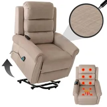MCW Fernsehsessel MCW-K63 Chenille 220 g/m2 75 x 100 x 90 cm Creme mit Liegefunktion/Massagefunktion