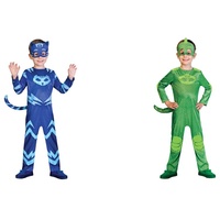 amscan 9902953 - Kinderkostüm PJ Masks Catboy, Jumpsuit und Maske, Pyjamahelden & 9902957 - Kinderkostüm PJ Masks Gecko, Jumpsuit und Maske, Superhelden