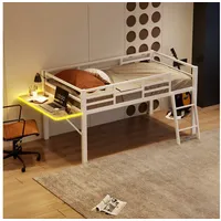 STILVORA Hochbett 90x200 mit Schreibtisch,Kinderbett mit Geländer,LED,ohne matratze (Metallbett mit klappbarem Schreibtisch, LED-Lichtband und Sicherheitsgeländer – Weiße Ausführung, ideal für Kinder, Jugendliche und Studenten – Praktische Leiter, stabile Struktur und vielseitige Funktionen, 90x200 cm) ohne Matratze