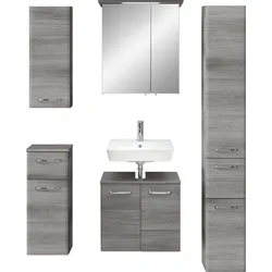 Badmöbel-Set SAPHIR "Quickset 328 5-teilig, Waschbeckenunterschrank mit LED-Spiegelschrank", grau (graphit struktur), Holzwerkstoff, Kastenmöbel-Sets, Badezimmer Set inkl. Türdämpfer, Badschrank, ohne Waschbecken, 8 Türen