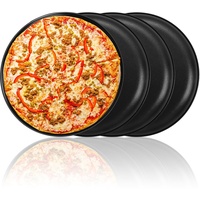 Kongming runde Pizzateller,Satz von 4 Pizzablech,Pizzateller groß mit Antihaftbeschichtung,Pizzablech rund 26cm, Ungiftig, Gesund,Langlebig und einfach zu reinigen
