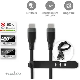 Nedis USB-Kabel USB 2.0 USB-CTM Stecker USB-CTM Stecker 60 W 480 Mbps | Vernickelt | 1.50 m | Rund | Silikon | Schwarz | Box