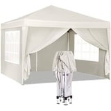 Woltu Pavillon Pop-Up wasserdichter Faltpavillon Sonnenschutz Event Pavillon mit Seitenwänden Gartenpavillon auf Terrasse Camping Festival Pagodenzelt aus Oxford Metallrahmen 3 x 3 m Beige