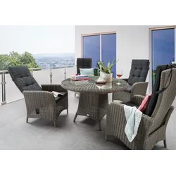 Destiny Garten-Essgruppe »PALMA LUNA«, (9 tlg., 4x Hochlehner, 1x Tisch, inkl. Auflagen), Aluminium, Polyrattan Destiny vintage grau