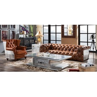 JVmoebel Sofa, Ledersofa Sofa 3 Sitzer Vintage Leder Möbel Dreisitzer Couch Aluminium Couchen braun