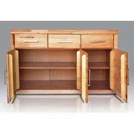 OTTO home Sideboard OTTO HOME "Logo,130cm breit,42 cm tief, Fronten Massivholz,2 breite Fächer", beige (kernbuche teilmassiv), B:130cm H:80cm T:42cm, Holz teilmassiv, Sideboards, Sideboard, Holz massiv, Holzwerkstoff, Metall Griffe,3Türen,3Schubladen