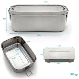 Intirilife Lunchbox Silber mit 550 ml Füllmenge - 17 x 12 x 6 cm Küchenzubehör, Vorratsbehälter, Brotdosen