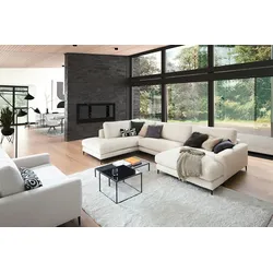 KAWOLA Sofa CARA Wohnlandschaft U-Form Cord cremeweiß Longchair rechts