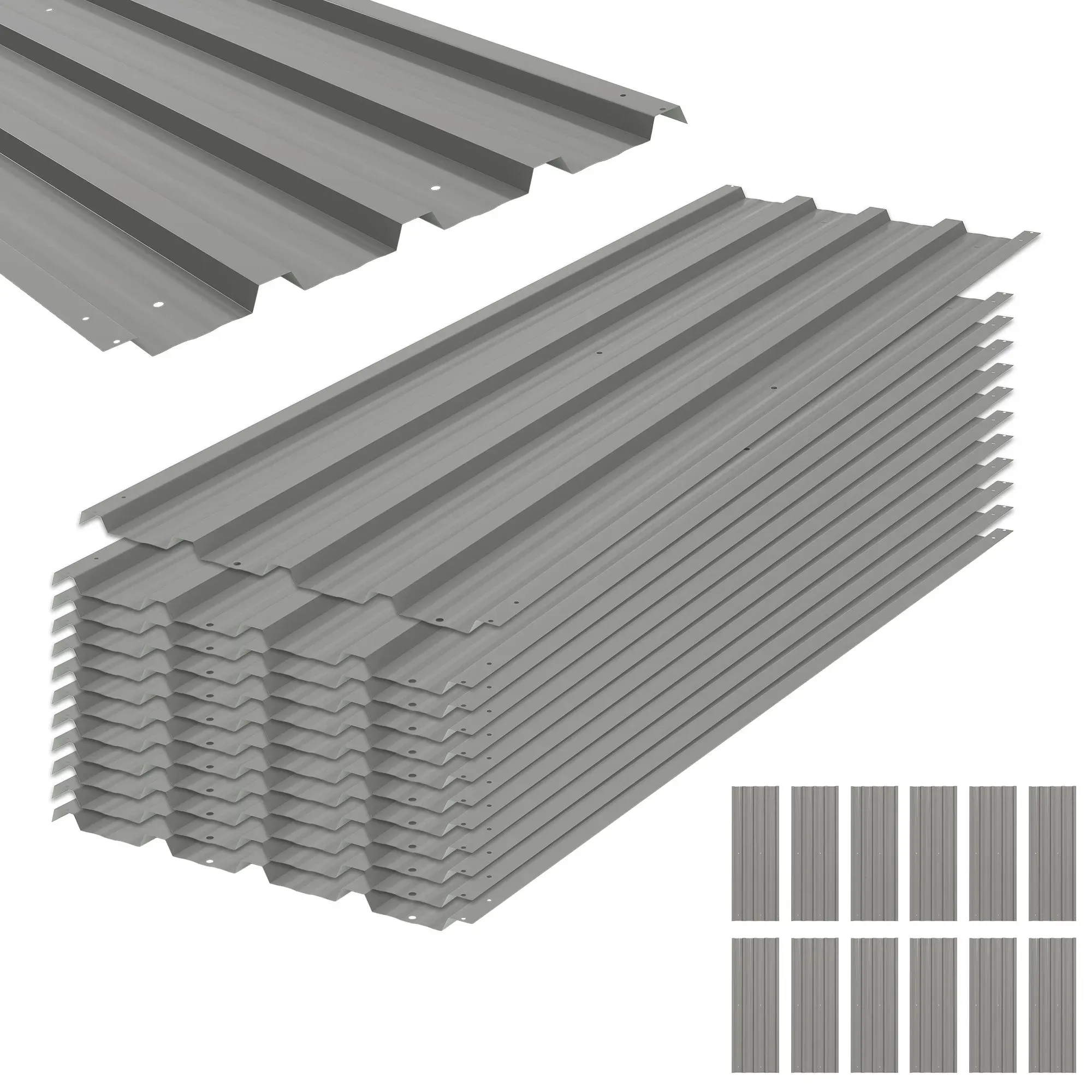 Outsunny 12 Stück Trapezblech 129x45cm 7m2 Verzinkt Dachblech 0,25 mm Wetterfest Profilblech Verzinkter Stahl Dachplatten Dachpaneele Stahlblech Wellblechplatten für Dach Gerätehaus Carport Hellgrau   Aosom