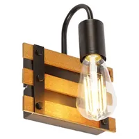 QAZQA Industrielle Wandlampe braun mit Holz - Paleta Mai