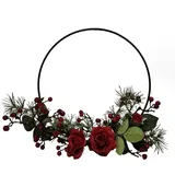 2474U Dekoring Rosen Rot 33 cm Ø FESTIVE RED WINTER - Rot/Grün