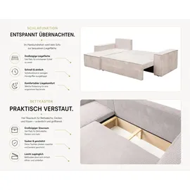 venasi Eckcouch Cord mit Schlaffunktion und Bettkasten 2-Sitzer Grün