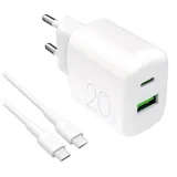 PURO PROLITE 20W USB-A / USB-C Wandladegerät - - Kabel 1,2m Weiß