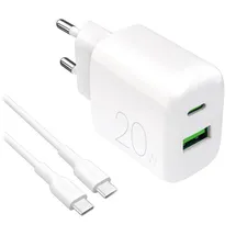 PURO PROLITE 20W USB-A / USB-C Wandladegerät + - Kabel 1.2m Weiß