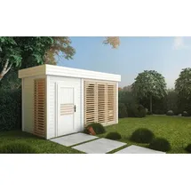 FinnTherm Gartensauna Außensauna Sauna Haus Azalia 2 Sitzbänke Wandstärke 40 mm