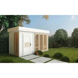 FinnTherm Gartensauna Außensauna Sauna Haus Azalia 2 Sitzbänke Wandstärke 40 mm