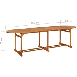 vidaXL Garten-Esstisch 280 x 90 x 75 cm Massivholz Akazie Braun
