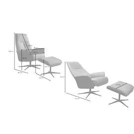 KAWOLA Relaxsessel FERREIRA Leder 78 x 106 x 78 cm grau mit Hocker
