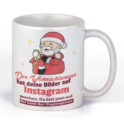 Herzbotschaft Tasse Kaffeebecher mit Motiv Der Weihnachtsmann hat deine Bilder, Keramik, Kaffeetasse spülmaschinenfest und mikrowellengeeignet