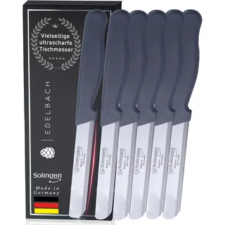 Edelbach Solingen Küchenmesser Set | Frühstücksmesser m. Feinschliff | Ultrascharf Messerset Made in Germany | Tafelmesser, Buttermesser, Brötchenmesser, Brotmesser, Messer Set (6x Küchenmesser)