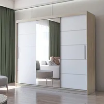 fabryka mebli idźczak Schwebetürenschrank 250 x 218 x 61 cm Braun/Weiß