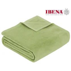 Wohndecke IBENA "Luxus", grün, B:150cm L:200cm, Baumwolle, Kunstfaser, Wohndecken, verschiedene Größen, unifarbenes Design, Kuscheldecke