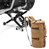 Set: Motorrad Hebebühne Midlift XL bis 500kg sw ConStands mit Motorrad Rucksack Canvas VG8 Vintage 35Ltr braun