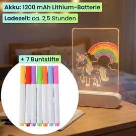 ideoon diy 2er-Set Kreative LED Acryl Maltafel für Kinder: Kabellose DIY Lampe mit Akku & 7 Buntstifte
