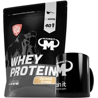 1kg Mammut Whey Protein Eiweißshake - Set inkl. Protein Shaker, Riegel, Powderbank oder Tasse (Caramel Cream, Mammut Keramik Tasse)