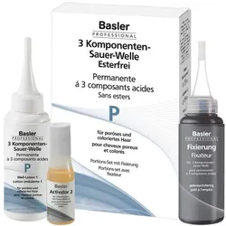 Basler 3-Komponenten Sauer-Welle P, für poröses und gefärbtes Haar | Dauergewelltes Haar | Dauerwellen Set komplett