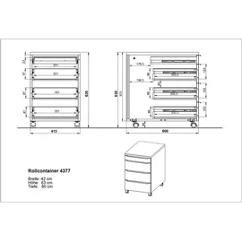 Germania Mailand Rollcontainer 42 x 63 x 60 grau