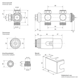 luxebath Heizkörperthermostat Ventil-Armaturen Multiblock Mittelanschluss schwarz