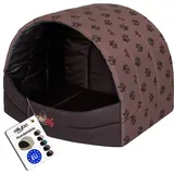 millybo Hundehütte Hundehöhle Hundebett Hundehaus S-XL (R4 (60 x 49 cm), Hellbraun mit Muster (Pfötchen))