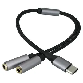 kwmobile USB C Kopfhörer Splitter für USB C Headphone / Headset USB C Adapter USB-C auf Klinke Audio Kabel Splitter aus Nylon Schwarz