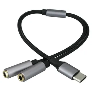 kwmobile USB C Kopfhörer Splitter für USB C Headphone / Headset USB C Adapter USB-C auf Klinke Audio Kabel Splitter aus Nylon Schwarz